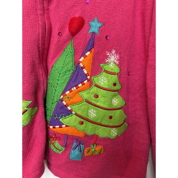 Tiara International Knit Christmas Sweater Cardigan Size XL Pink Trees Embroider - Picture 3 of 13